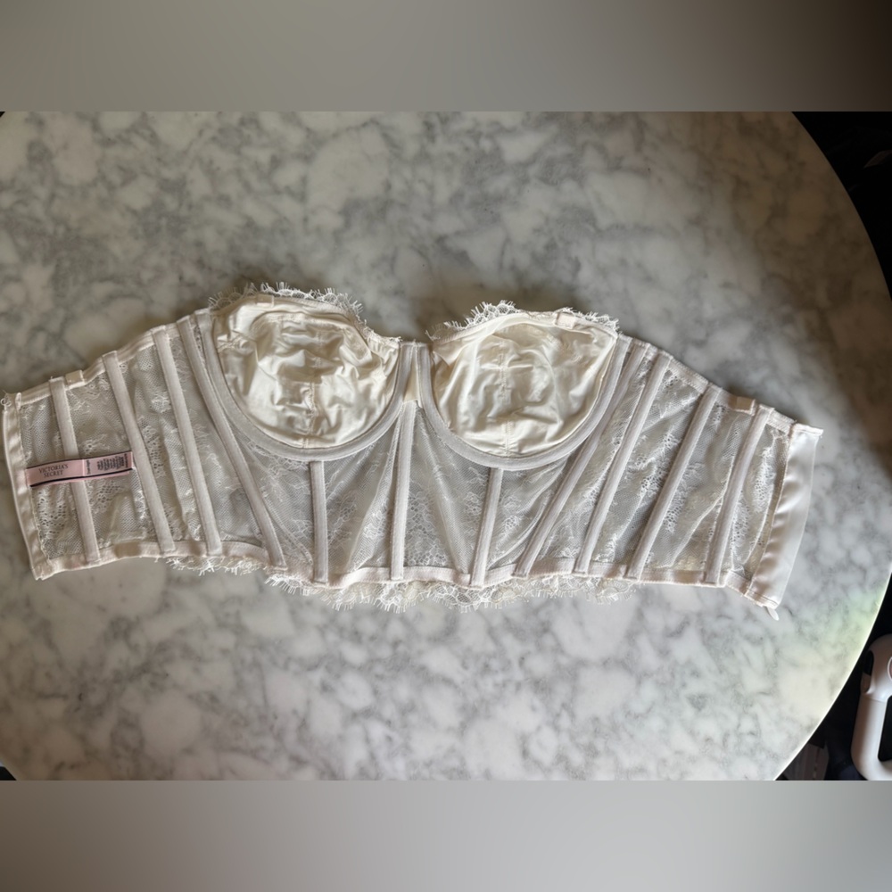 Victoria’s Secret Lace Bustier Corset Bra Top Cream Off White 34DD 34E Lingerie - Picture 6 of 7
